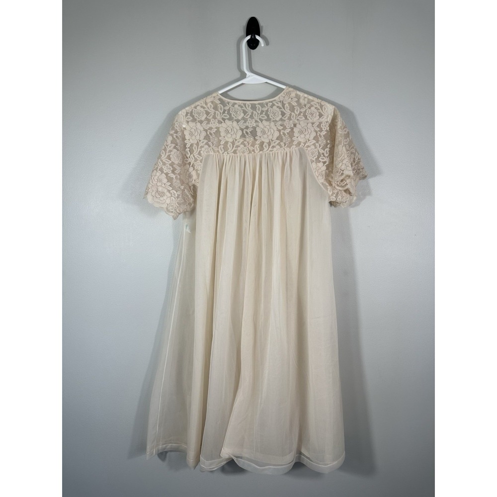 Vintage Lorraine Robe Womens Medium Beige 50s 60s Pegnoir Lace Read - Picture 2 of 11